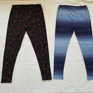 LuLaRoe Women's Leggings - Black with Red and Blue Patterns